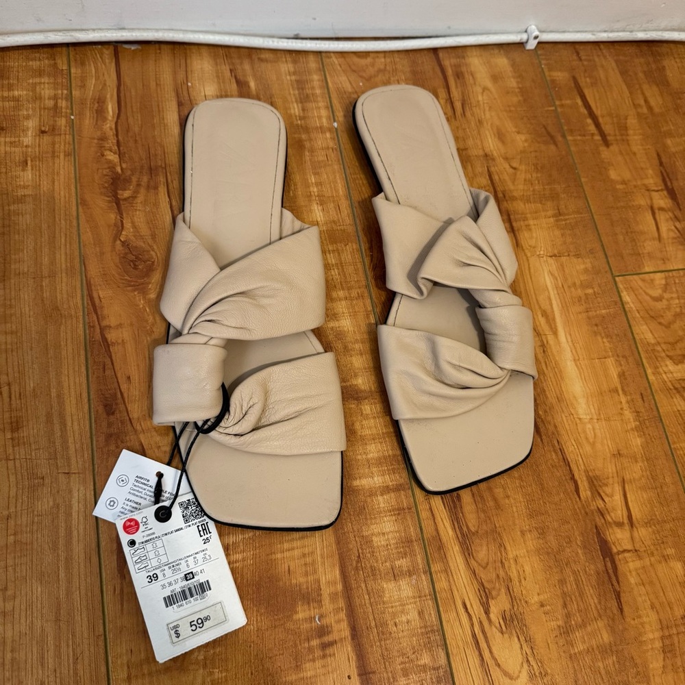 Zara square toe slide sandals